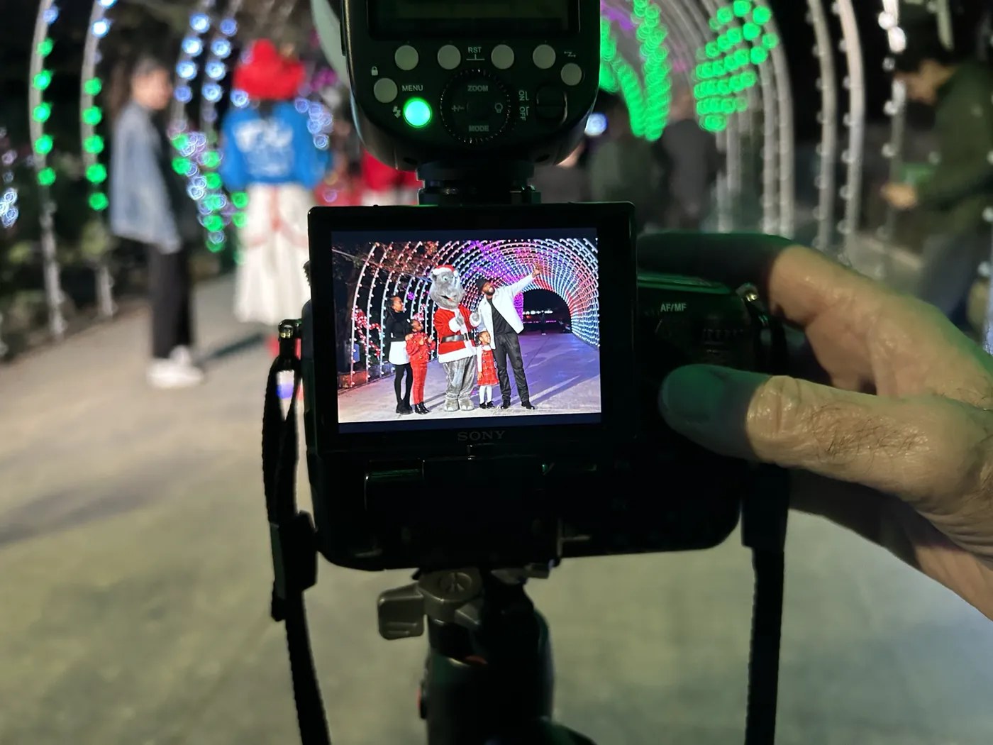 Camera capturing guests during Zoo Lights