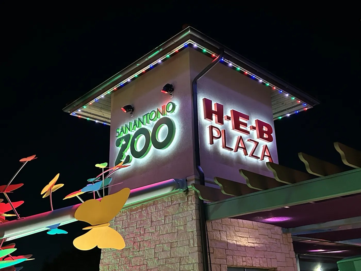 Zoo Lights entrance signage at San Antonio Zoo